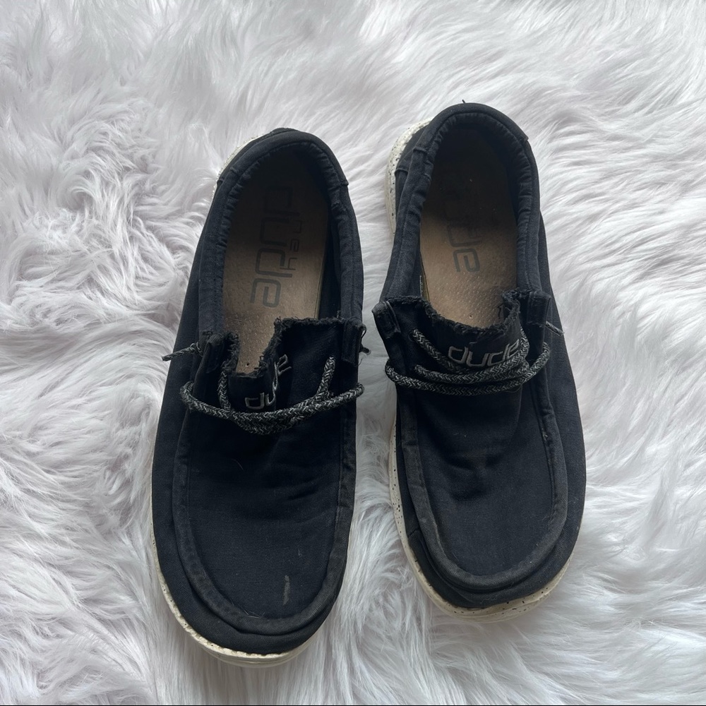 Hey dudes Wally washed black shoes